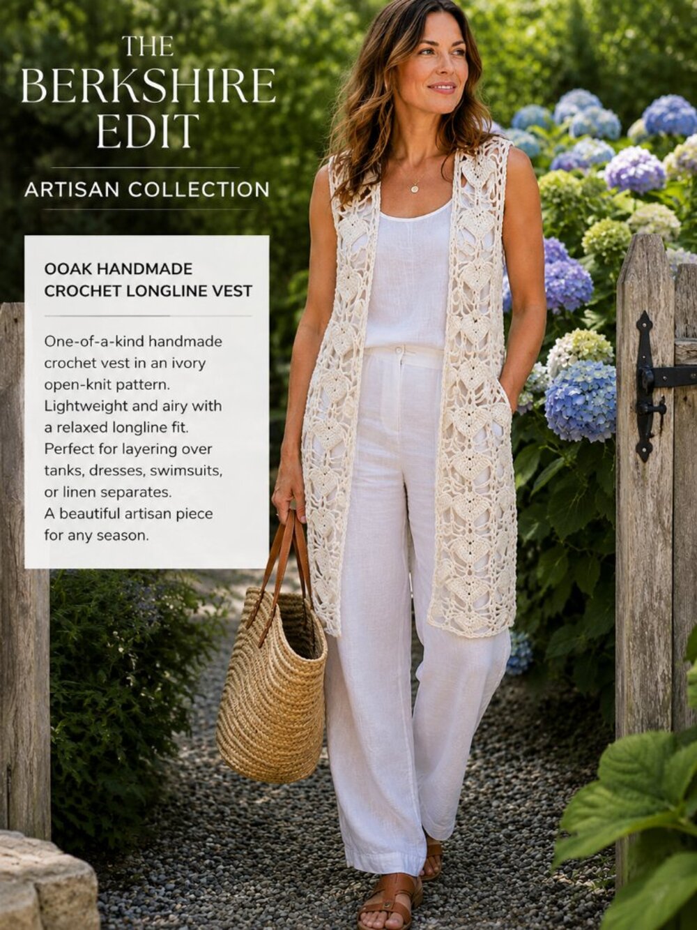 OOAK Handmade Crochet Longline Vest Ivory Open Knit Boho Duster Cardigan